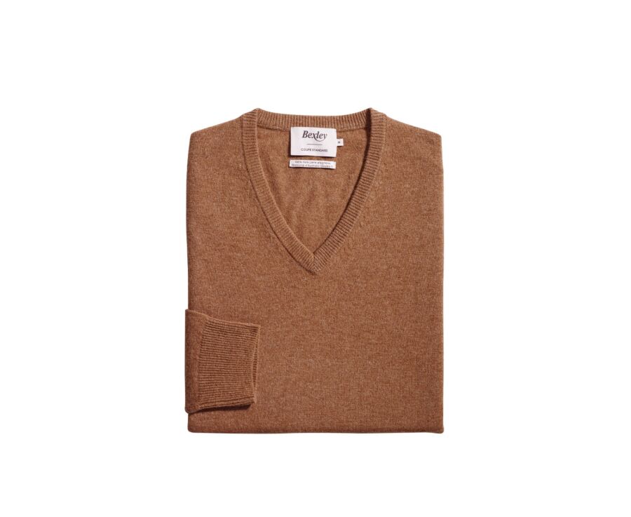Melange Hazelnut v-neck wool jumper - ELIAN
