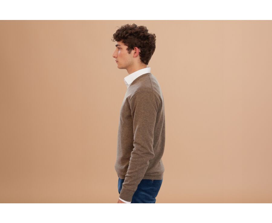 Taupe Grey Melange v-neck wool jumper - ELIAN