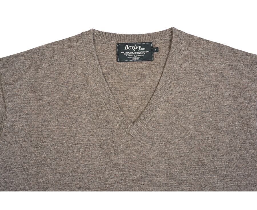 Taupe Grey Melange v-neck wool jumper - ELIAN
