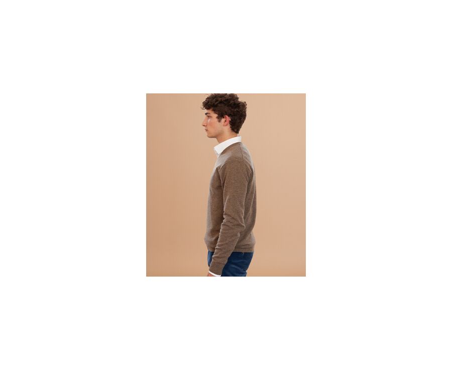 Taupe Grey Melange v-neck wool jumper - ELIAN