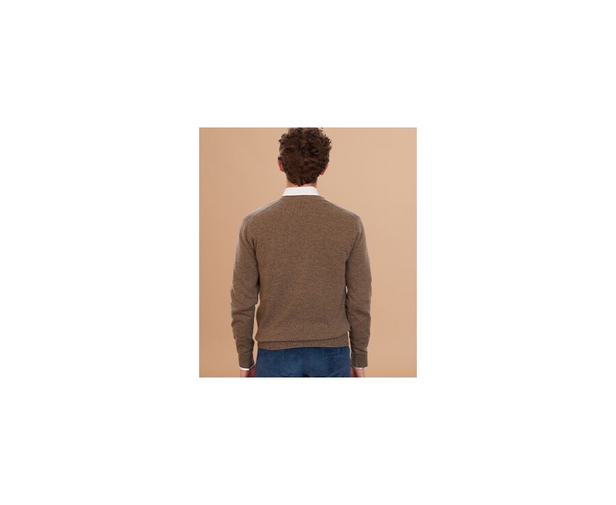 Taupe Grey Melange v-neck wool jumper - ELIAN
