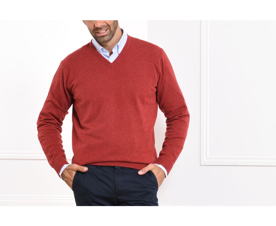 Red Melange v-neck wool jumper - ELIAN