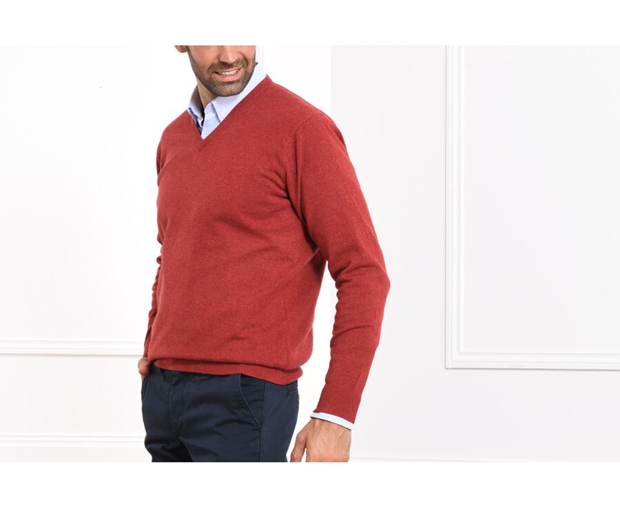 Red Melange v-neck wool jumper - ELIAN