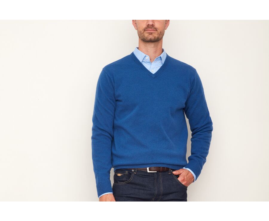 Blue Denim v-neck wool jumper - ELIAN