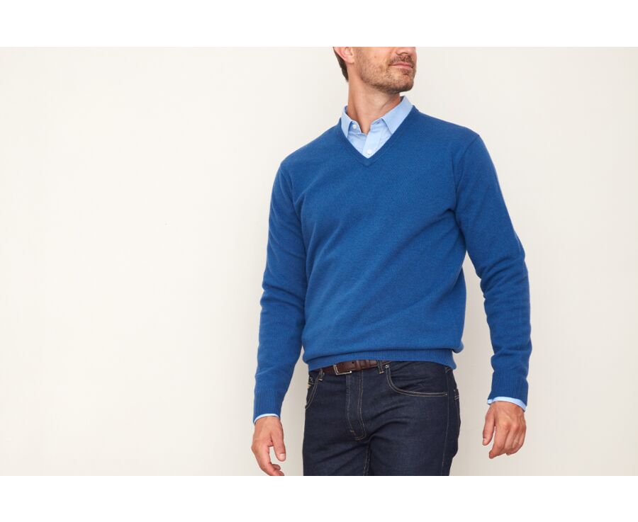 Blue Denim v-neck wool jumper - ELIAN
