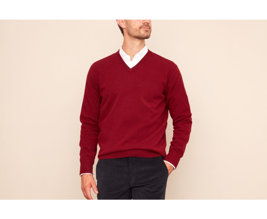 Dark Red v-neck wool jumper - ELIAN