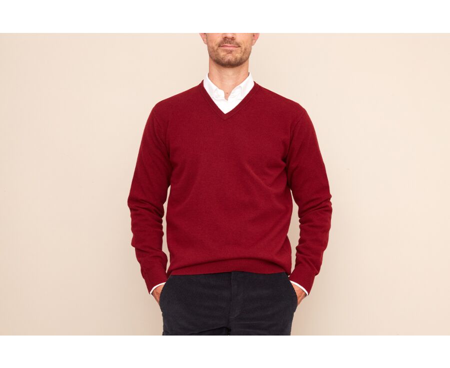 Dark Red v-neck wool jumper - ELIAN