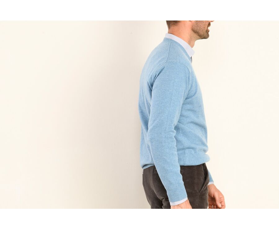 Scandinavian Blue melange v-neck wool jumper - ELIAN