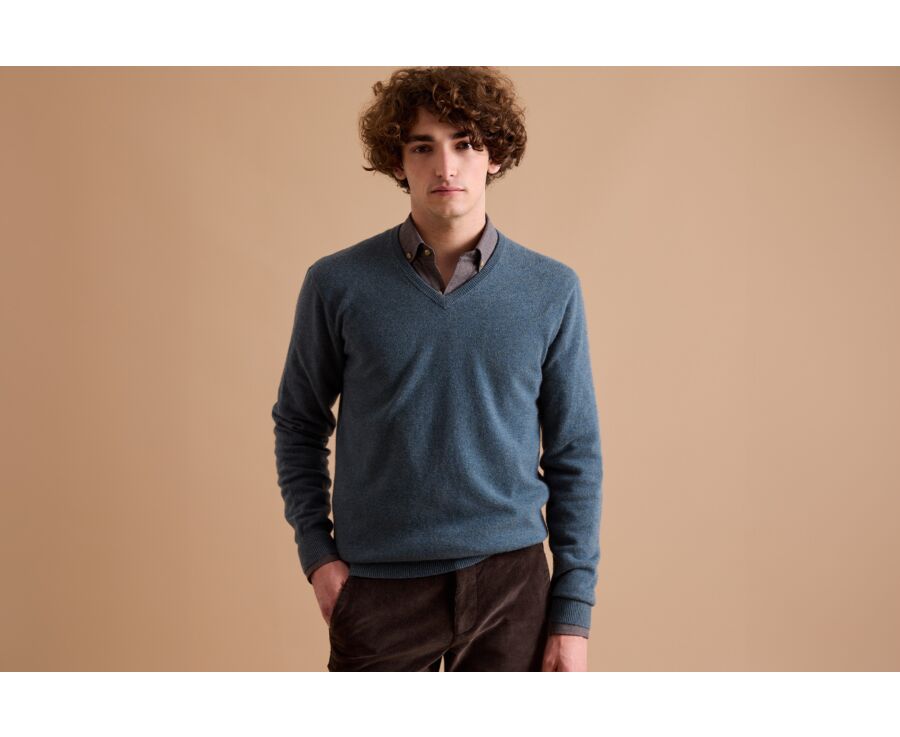 Green Melange v-neck wool jumper - ELIAN