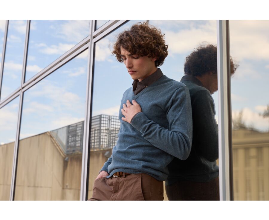 Green Melange v-neck wool jumper - ELIAN