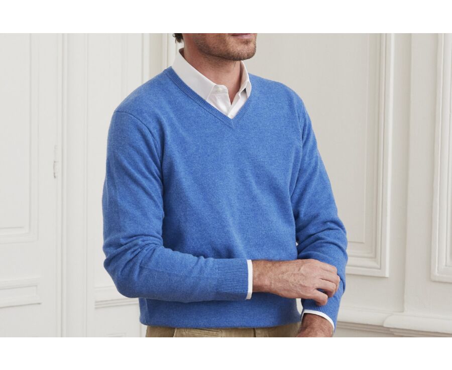Blue sea v-neck wool jumper - ELIAN