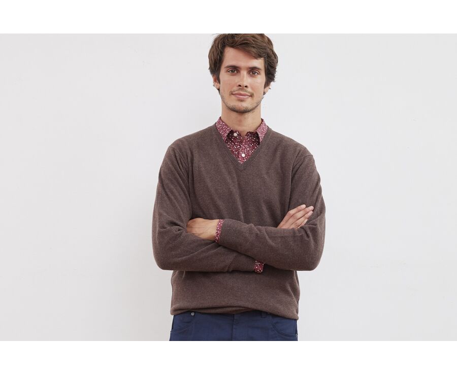 Brown v-neck wool jumper - ELIAN