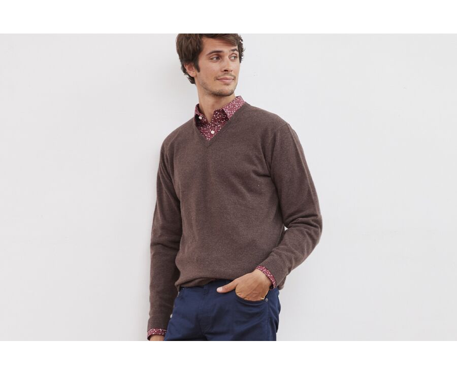 Brown v-neck wool jumper - ELIAN