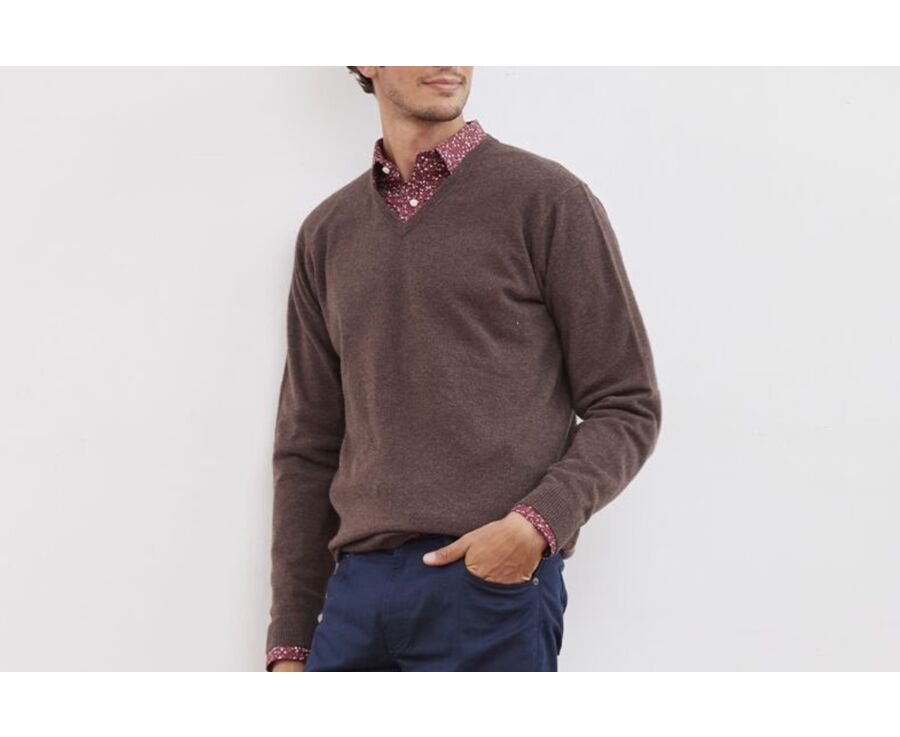 Brown v-neck wool jumper - ELIAN