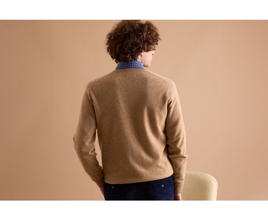 Dark Beige Melange v-neck wool jumper - ELIAN