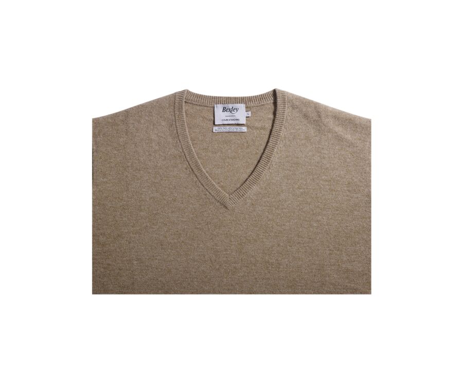 Dark Beige Melange v-neck wool jumper - ELIAN