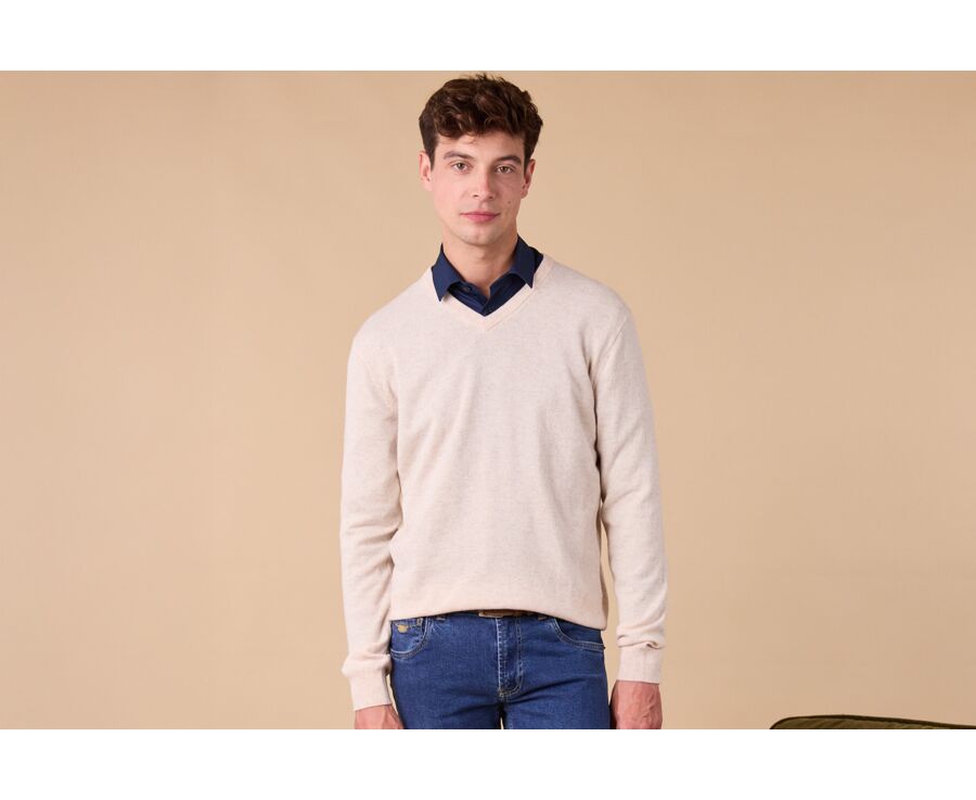 Light beige Melange V-neck wool jumper - ELIAN