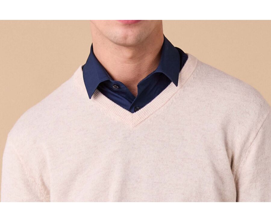 Light beige Melange V-neck wool jumper - ELIAN