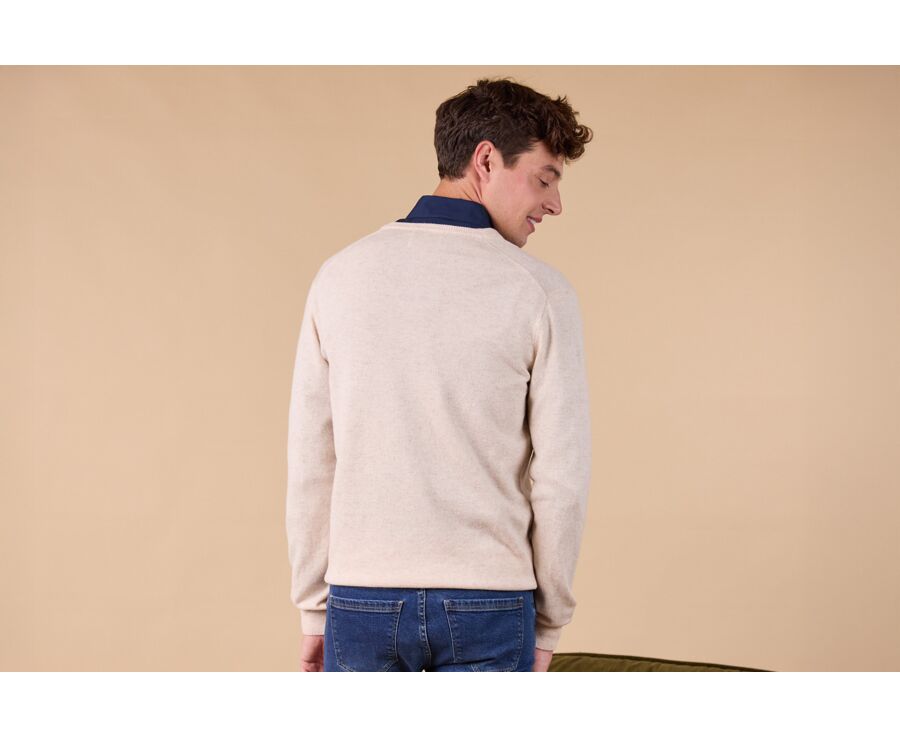 Light beige Melange V-neck wool jumper - ELIAN