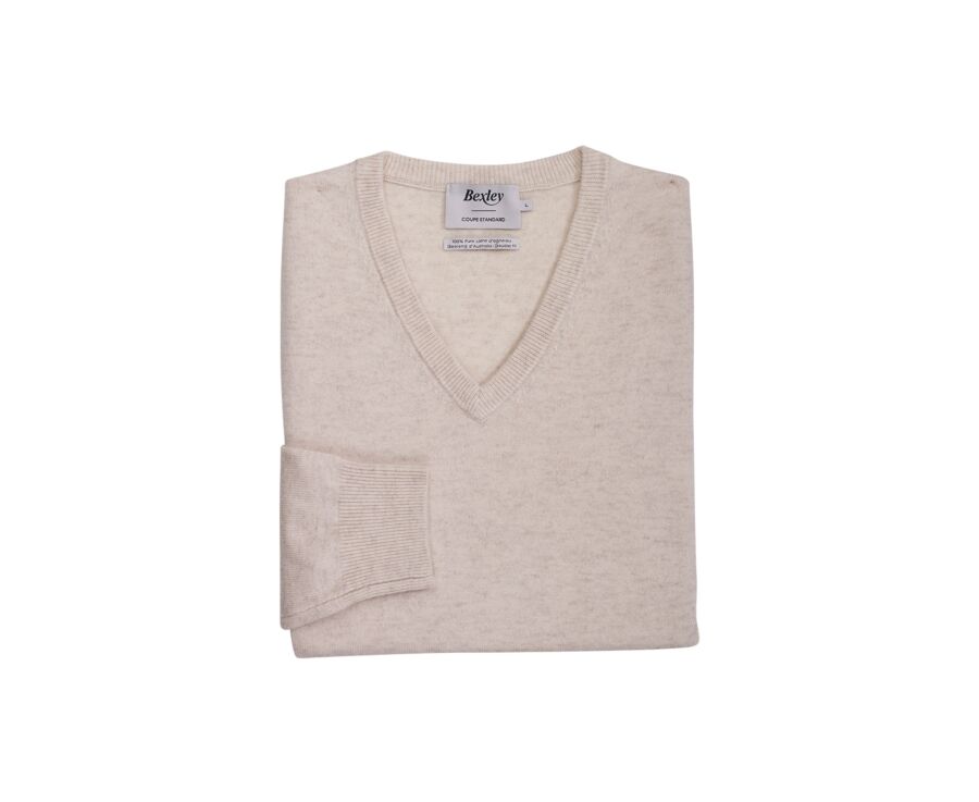 Light beige Melange V-neck wool jumper - ELIAN