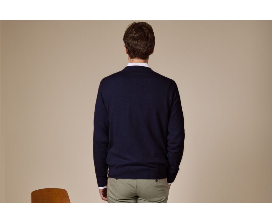 Navy organic cotton/cashmere Round collar thin jumper - VLADIMIR