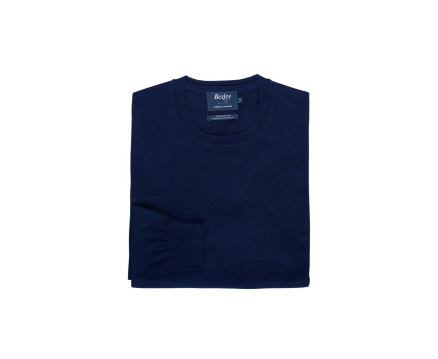 Navy organic cotton/cashmere Round collar thin jumper - VLADIMIR