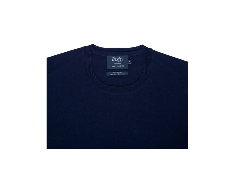 Navy organic cotton/cashmere Round collar thin jumper - VLADIMIR