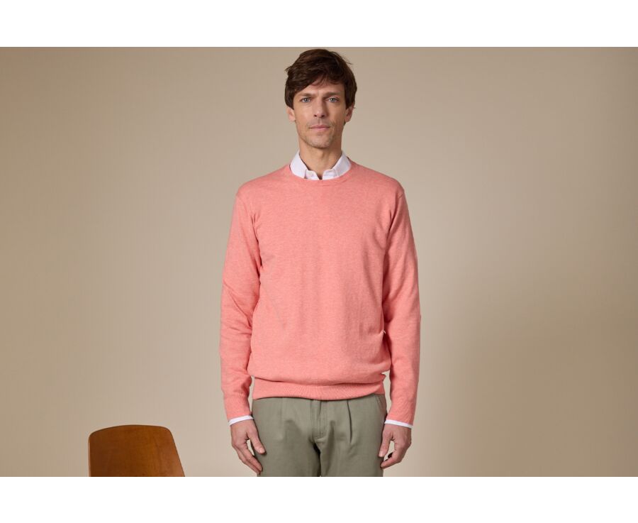 Slim Men's Sweater with Round Neck, Cotton/Cashmere, Heathered Orange - VLADIMIR