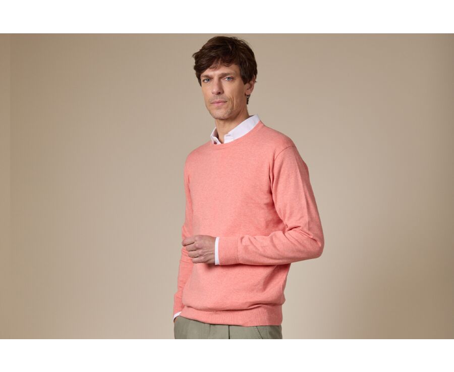 Slim Men's Sweater with Round Neck, Cotton/Cashmere, Heathered Orange - VLADIMIR