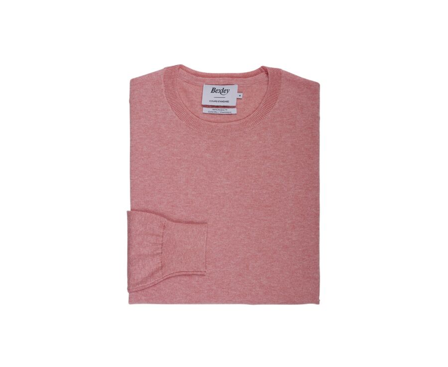 Slim Men's Sweater with Round Neck, Cotton/Cashmere, Heathered Orange - VLADIMIR