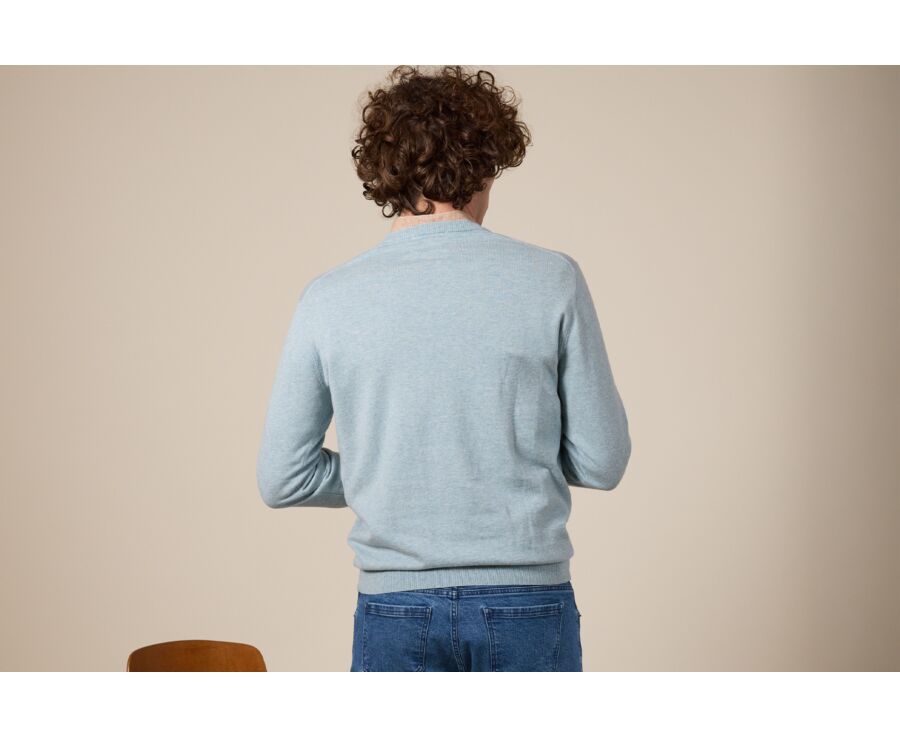 Slim Men's Sweater with Round Neck, Cotton/Cashmere, Pastel Blue - VLADIMIR