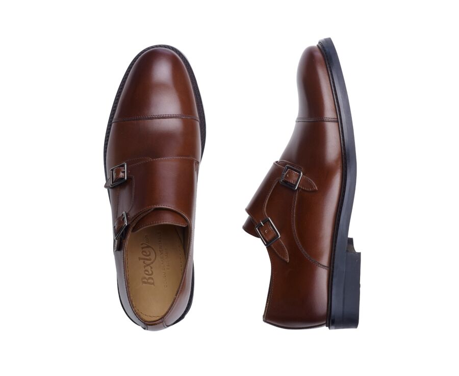 Patinated Chestnut Double Buckle Shoes - LINDSEY GOMME CITY