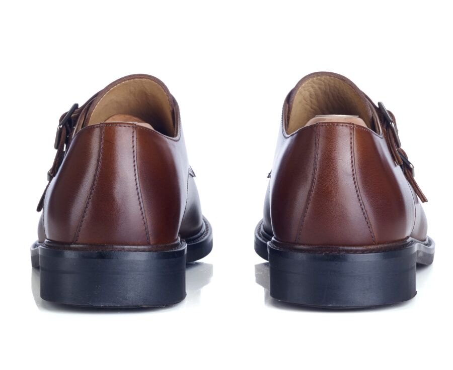 Patinated Chestnut Double Buckle Shoes - LINDSEY GOMME CITY