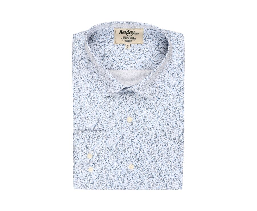 White shirt with blue patterns - Straight collar - MARIUS