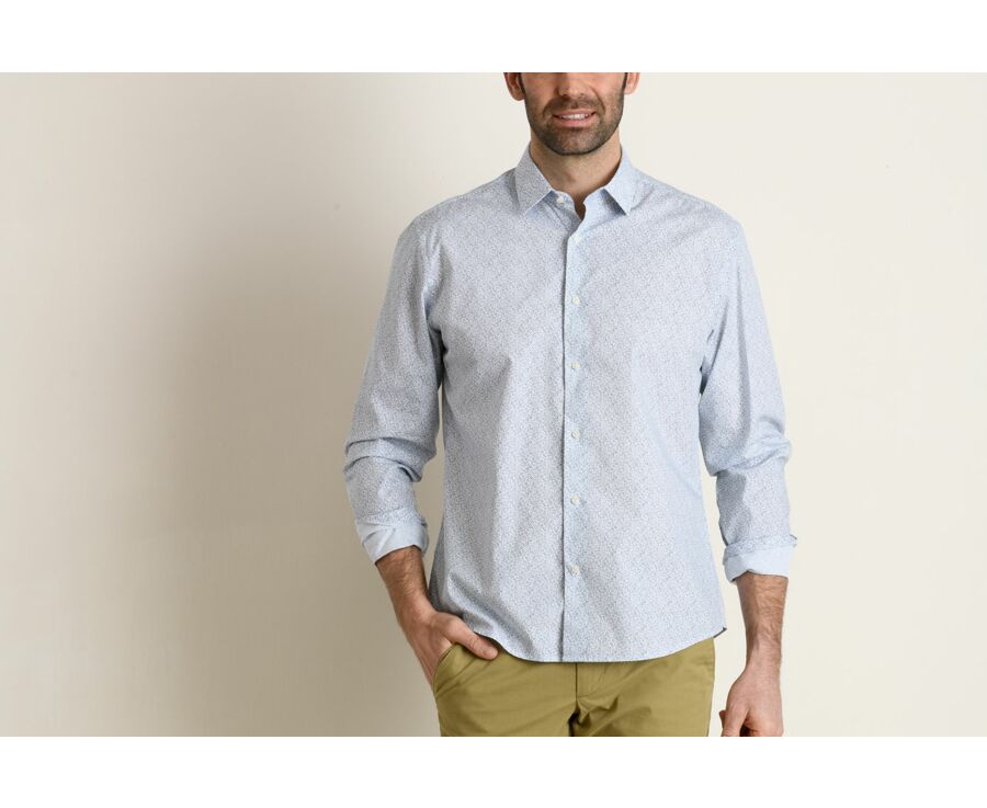 White shirt with blue patterns - Straight collar - MARIUS