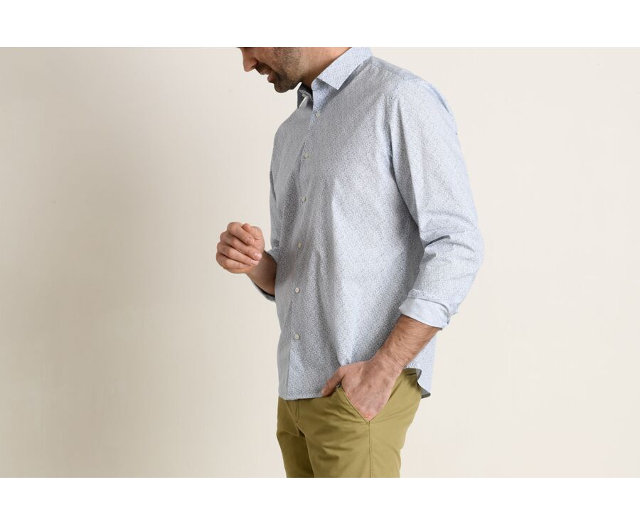 White shirt with blue patterns - Straight collar - MARIUS