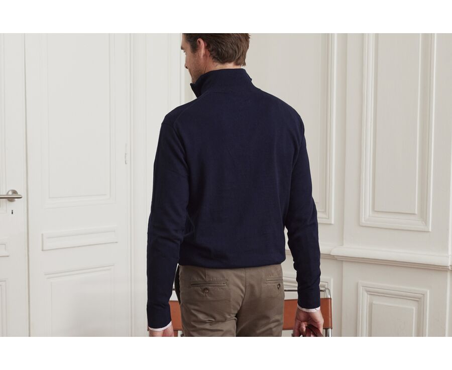 Navy cotton/cashmere half-zip thin pullover - VLAD