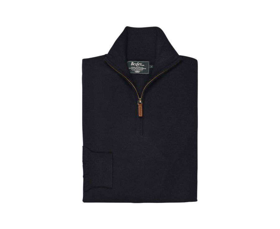 Navy cotton/cashmere half-zip thin pullover - VLAD
