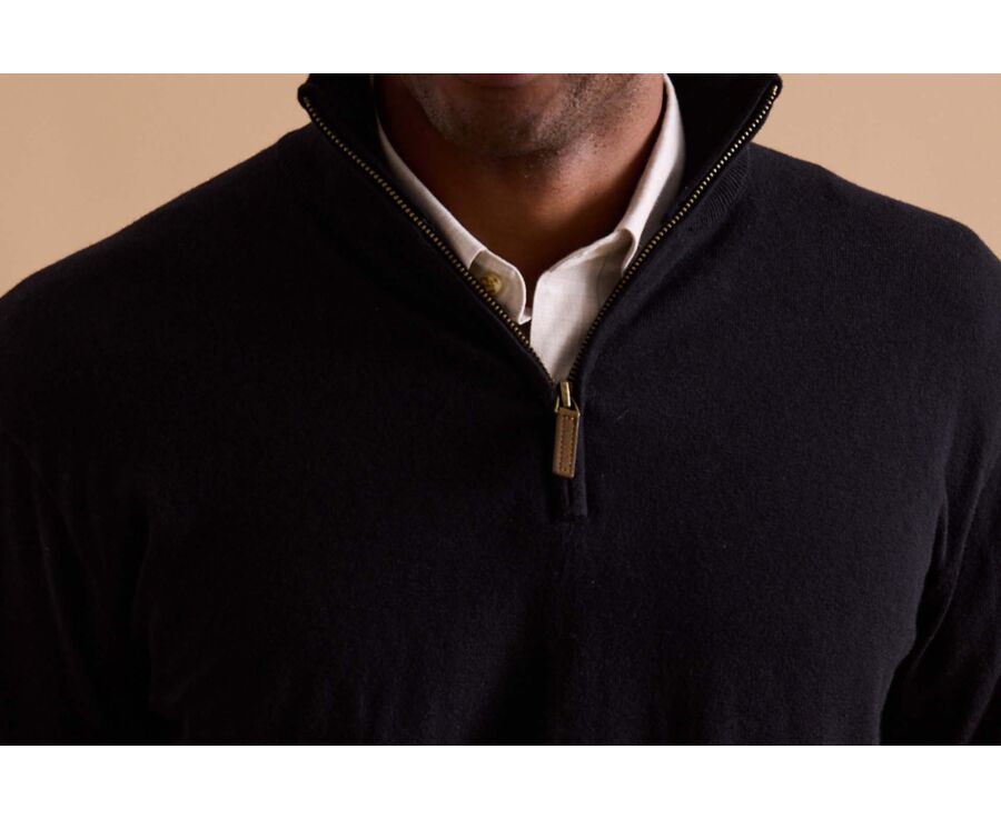 Black organic cotton/cashmere half-zip thin pullover - VLAD
