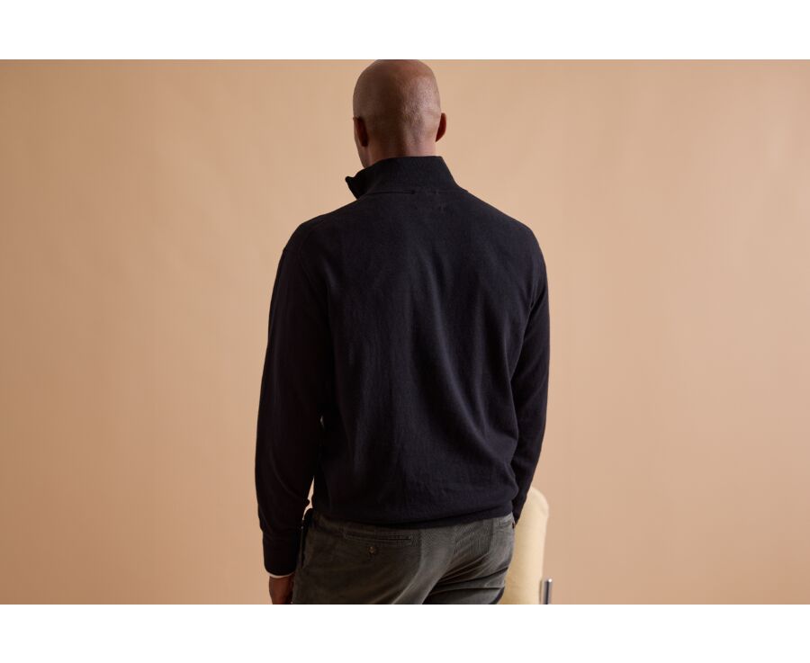 Black organic cotton/cashmere half-zip thin pullover - VLAD
