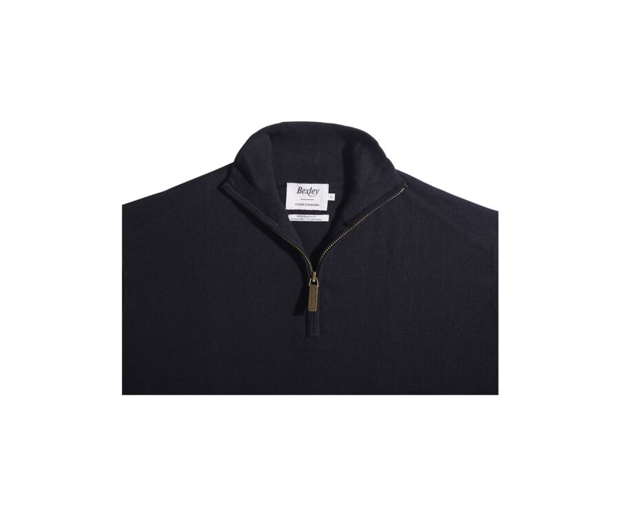Black organic cotton/cashmere half-zip thin pullover - VLAD