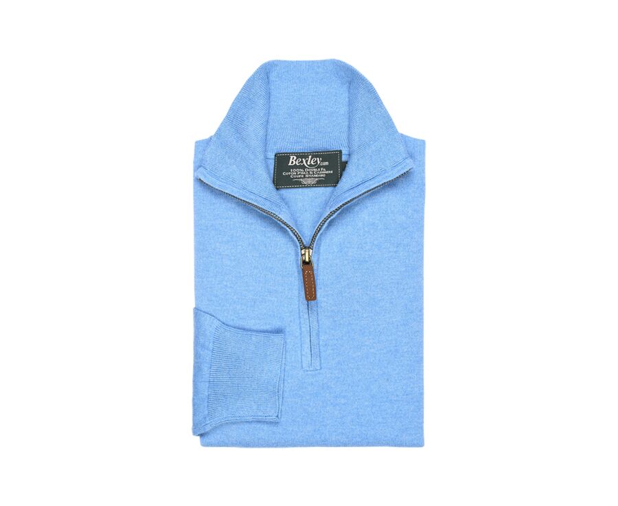 Blue Melange organic cotton/cashmere half-zip thin jumper - VLAD