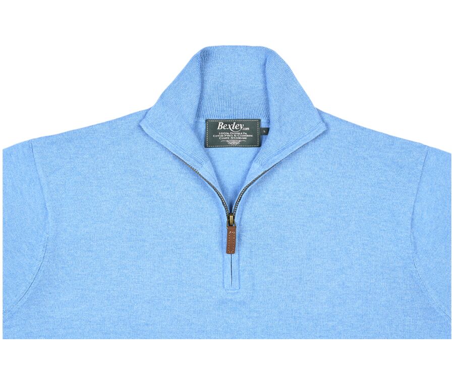Blue Melange organic cotton/cashmere half-zip thin jumper - VLAD