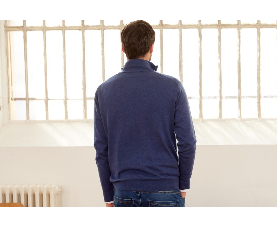 Dark Blue Melange organic cotton/cashmere half-zip thin jumper - VLAD