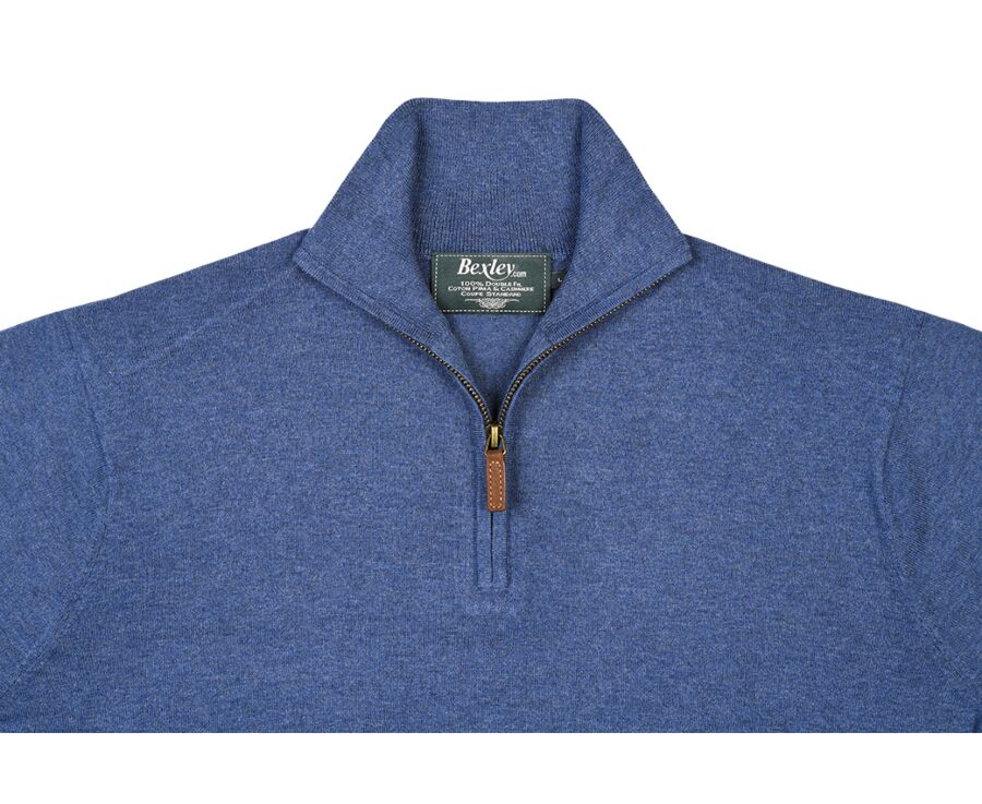 Dark Blue Melange organic cotton/cashmere half-zip thin jumper - VLAD