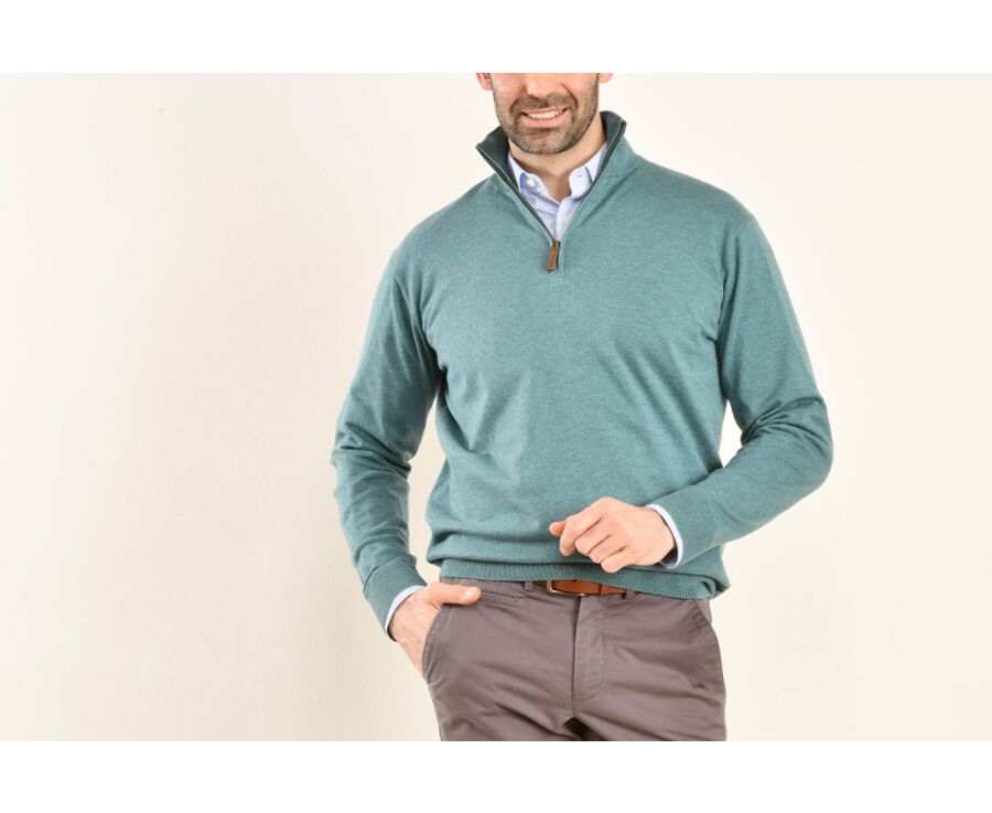 Scandinavian Green melange organic cotton/cashmere half-zip jumper - VLAD