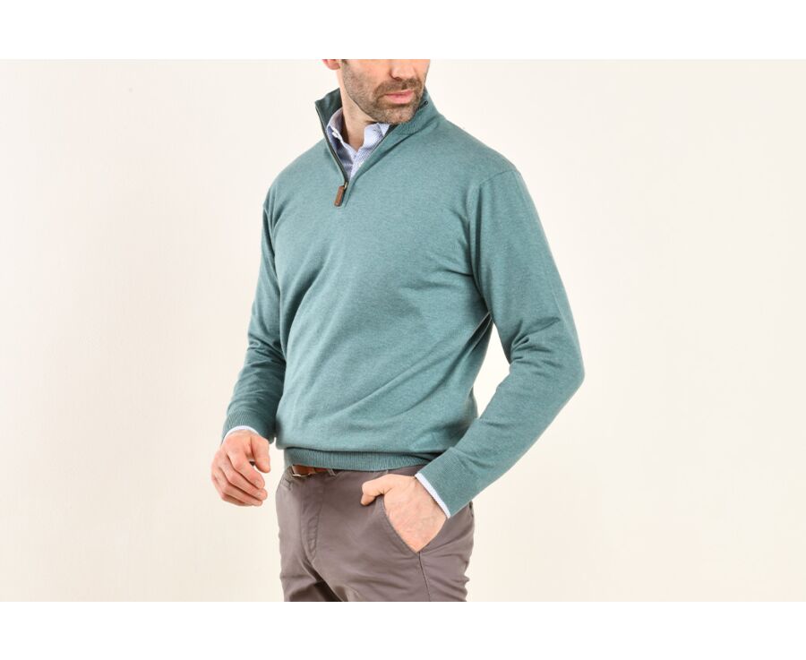 Scandinavian Green melange cotton/cashmere half-zip jumper - VLAD