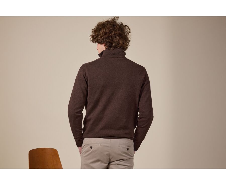Dark Chocolate organic cotton/cashmere half-zip thin pullover - VLAD