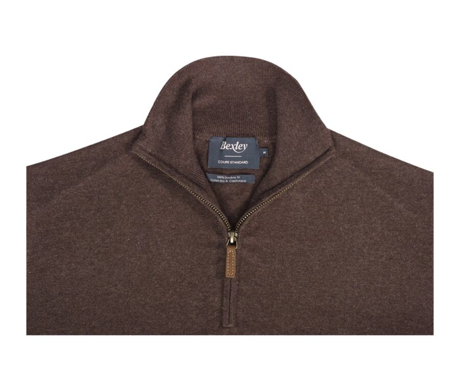 Dark Chocolate organic cotton/cashmere half-zip thin pullover - VLAD