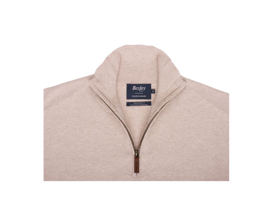 Beige Melange cotton/cashmere half-zip thin pullover - VLAD